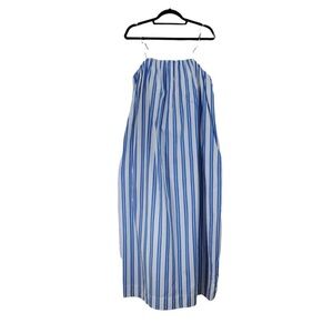 ganni blue and white striped dress GANNI Striped Mini Shirt Dress | Blue